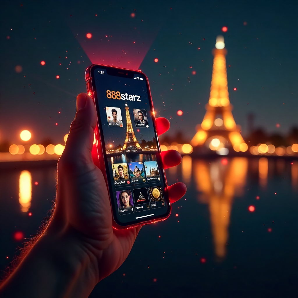 Futuristic hand holding a glass-transparent smartphone displaying 888starz official Arabic app, background is the Cairo Tower and Nile River at night with vibrant red laser beams and golden bokeh, 3D holographic gold EGP coins and soccer balls floating, n